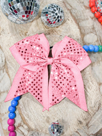 Pink sequin cheer hair bow