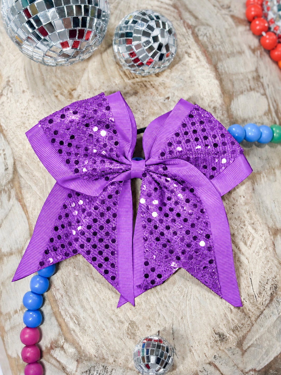 purple sequin cheer hair bow