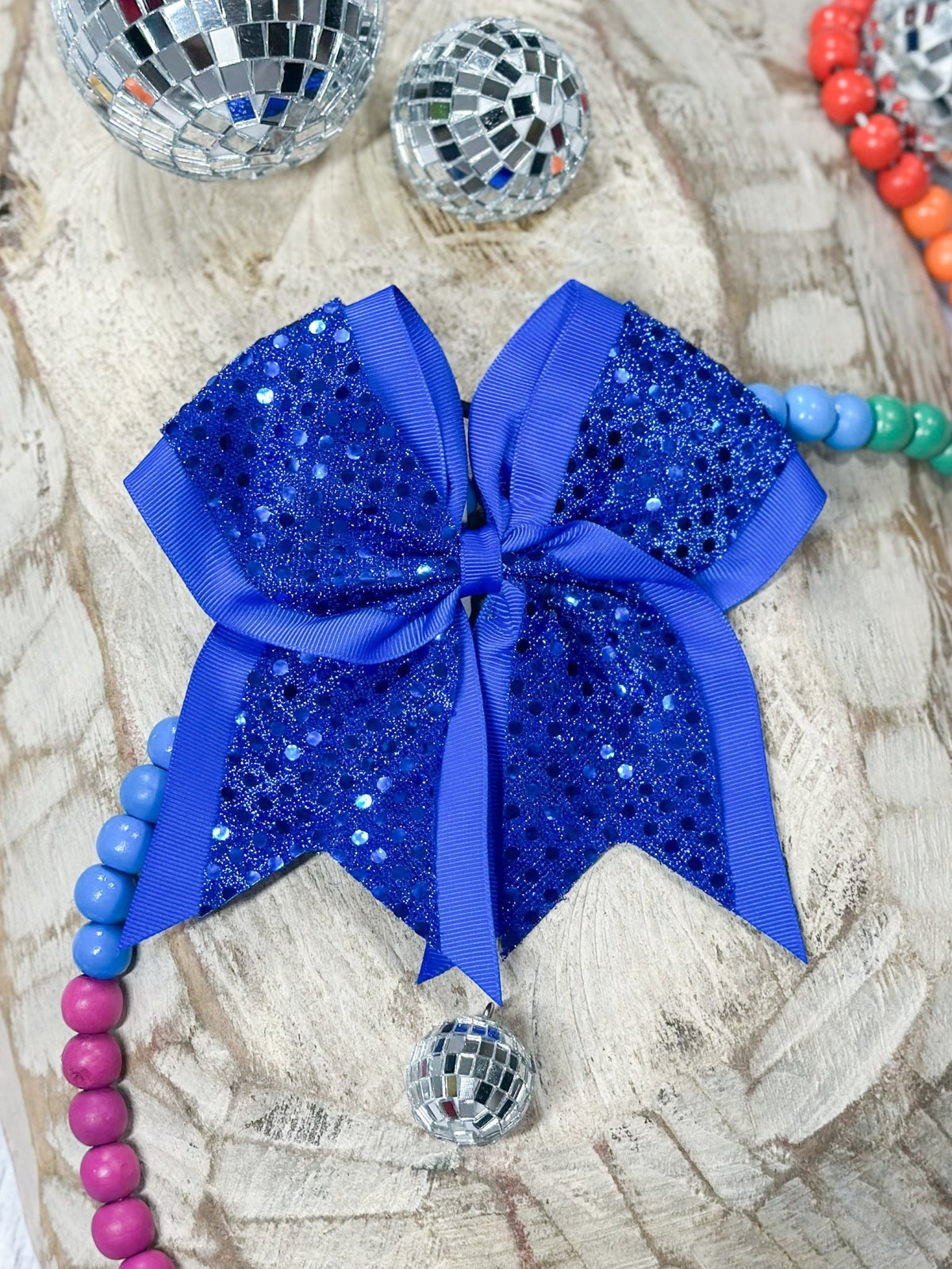 Royal blue sequin cheer hair bow