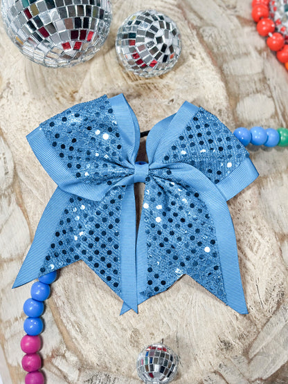 Turquoise sequin cheer hair bow