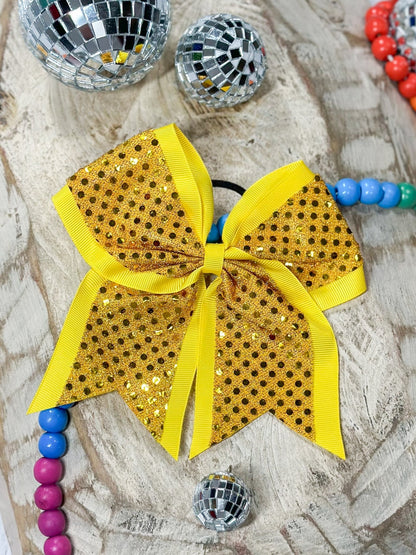 Yellow sequin cheer hair bow