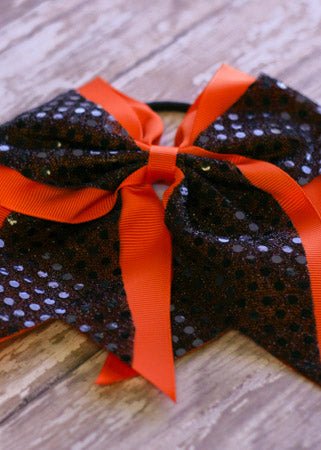 black/orange sequin school spirit cheer bow
