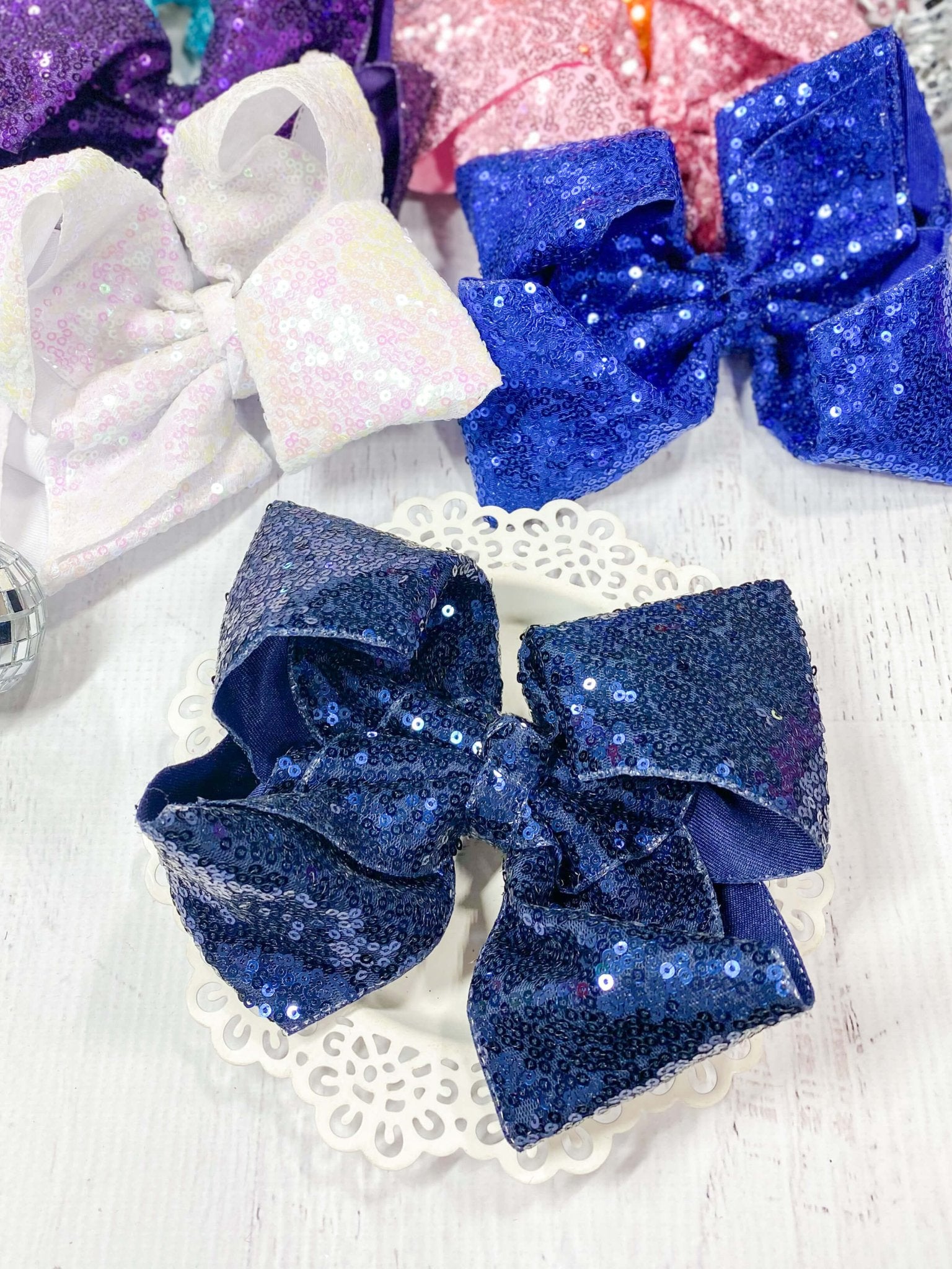 navy texas size sequin bow