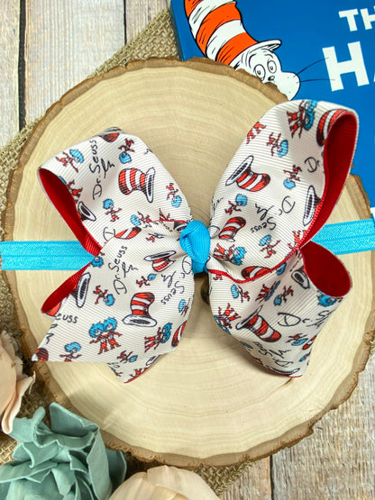 Suess Print Double Layer Headband on a wooden background