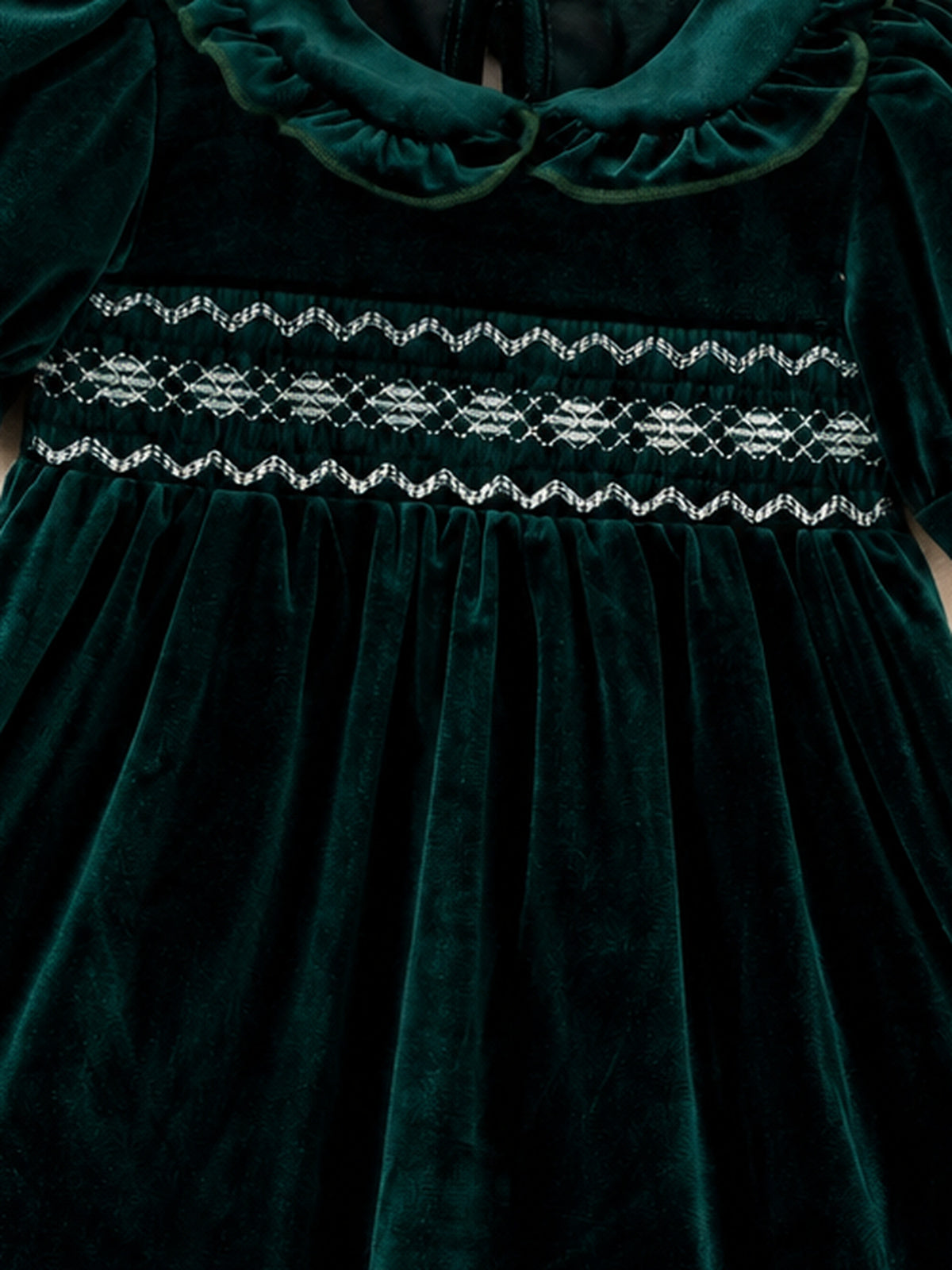 Girls Velvet Smocked Peter Pan Collar Dress