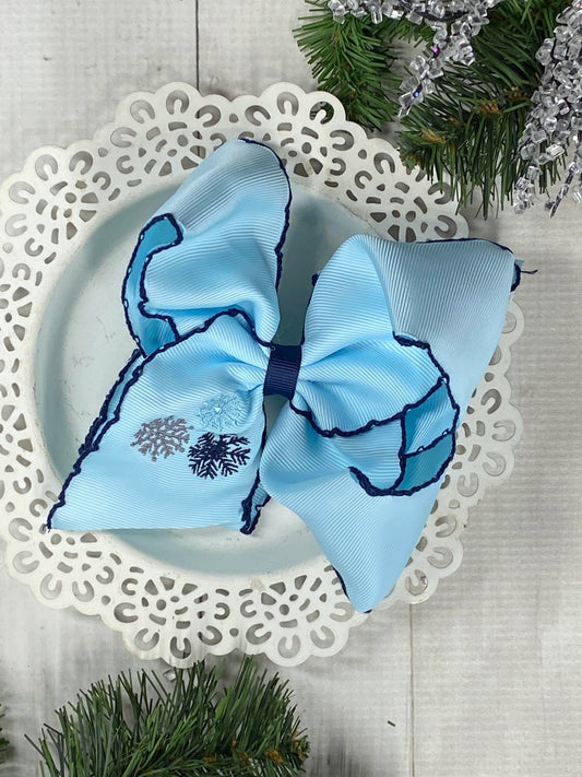 Snowflake embroidered moonstitch hair bow on alligator clip