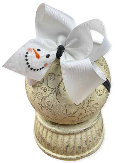 White Snowman Embroidered Headband on a head mannequin