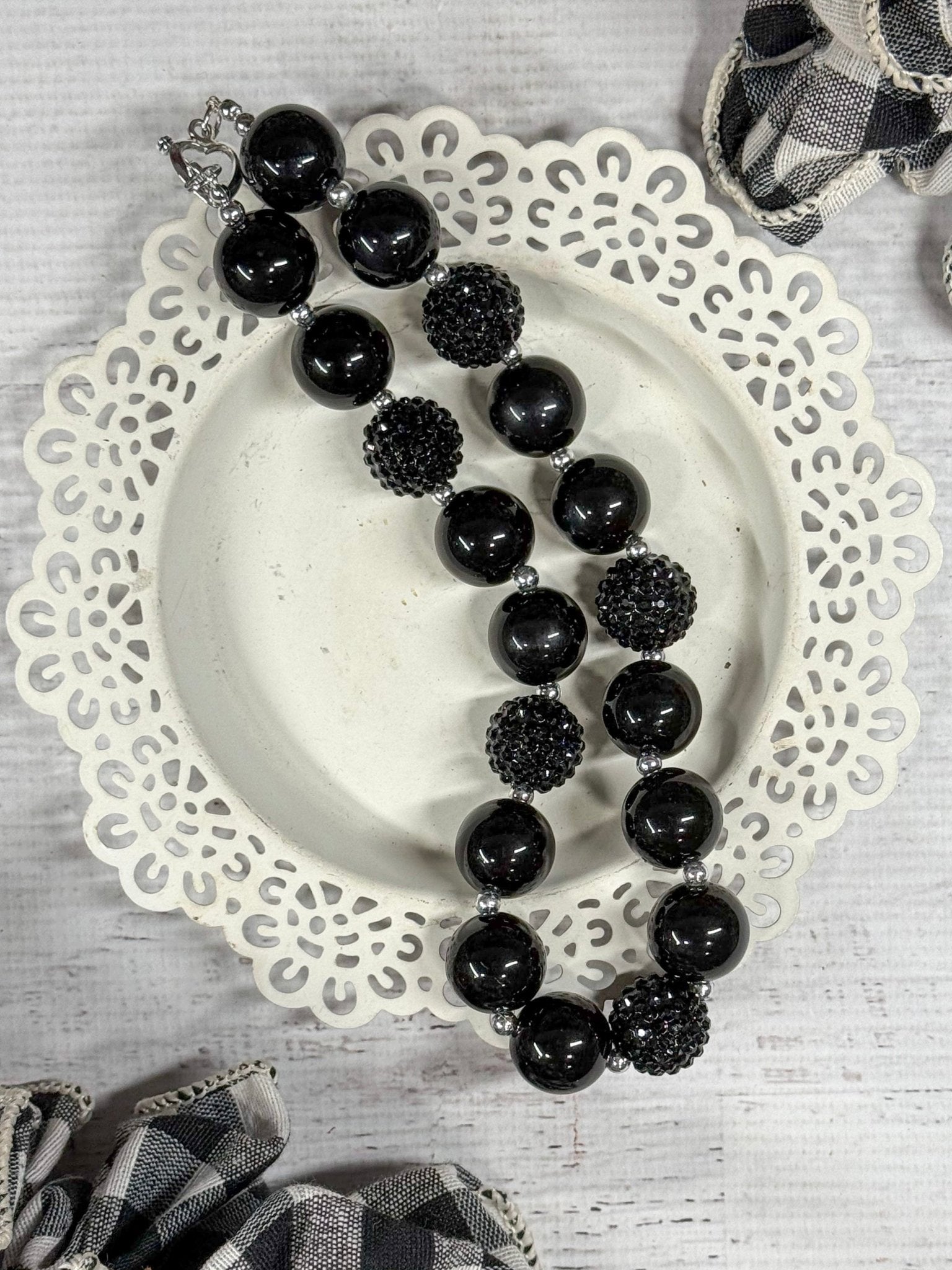 Solid Black Rhinestone Chunky Bead Necklace
