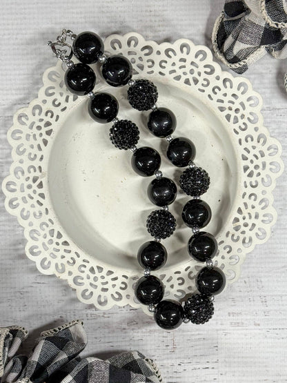 Solid Black Rhinestone Chunky Bead Necklace