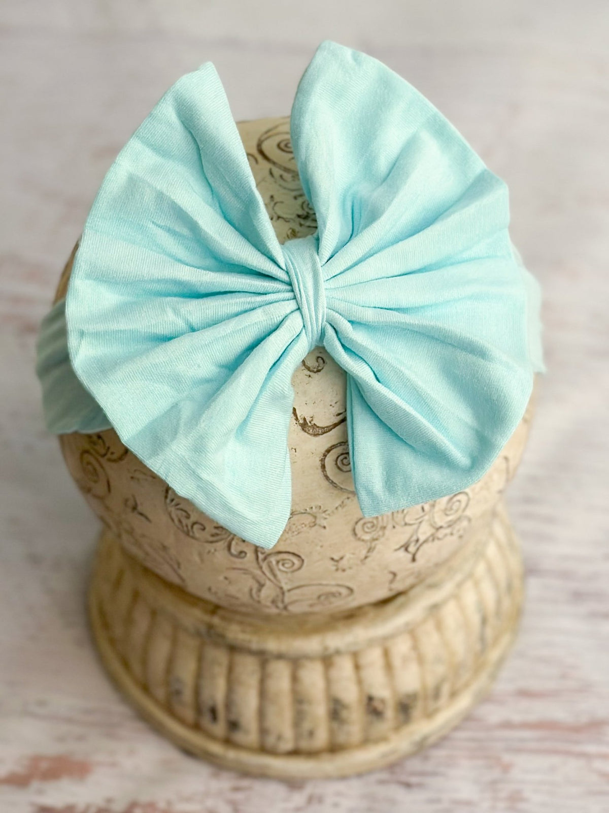Aqua solid fabric bow headband
