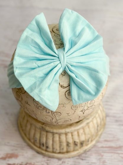 Aqua solid fabric bow headband
