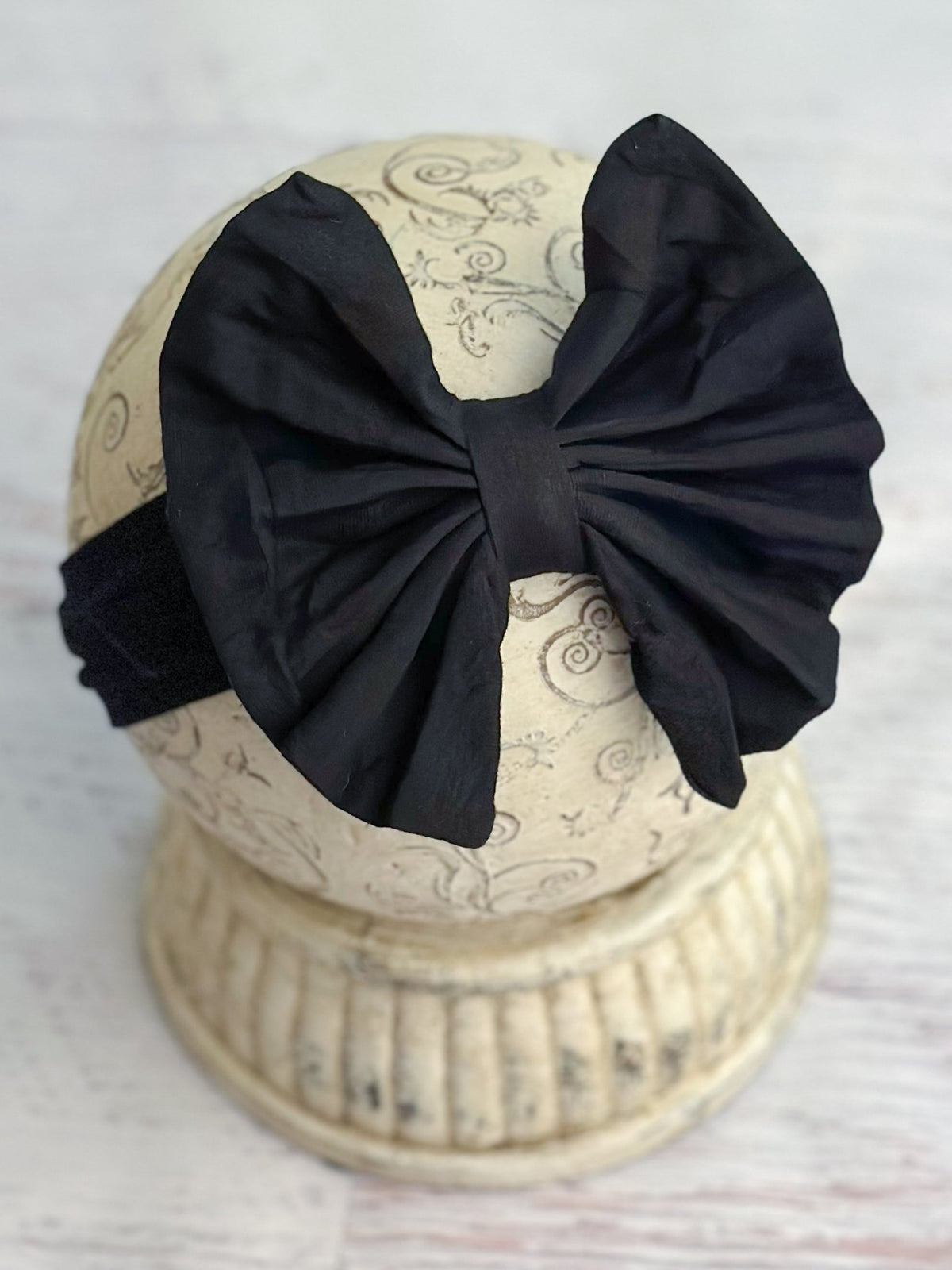 Black solid fabric bow headband