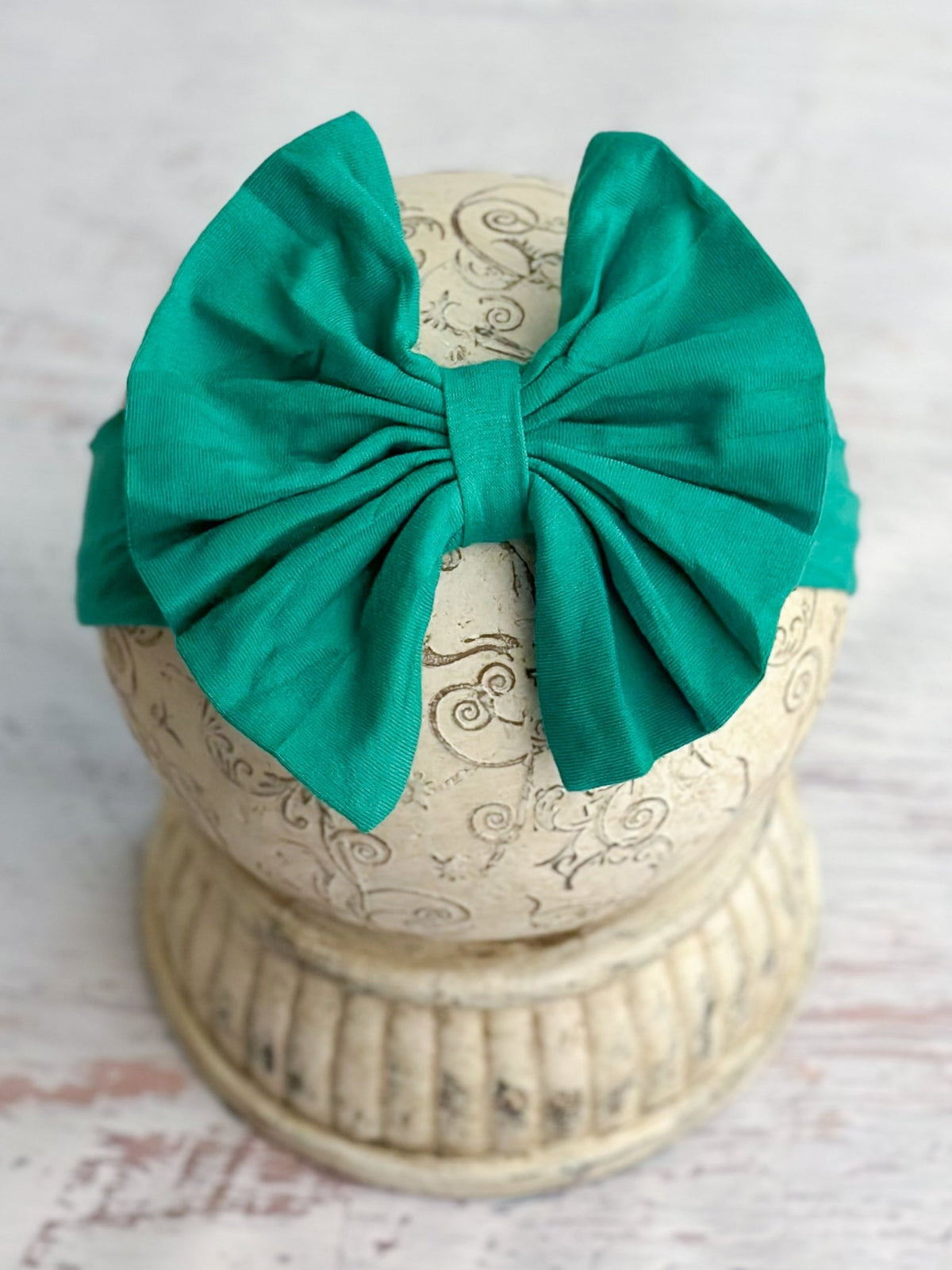 Emerald solid fabric bow headband