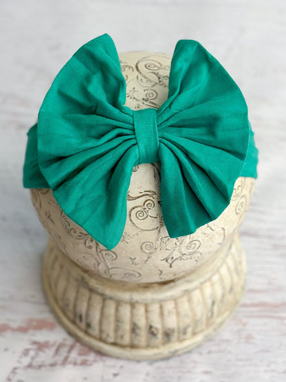 Emerald solid fabric bow headband