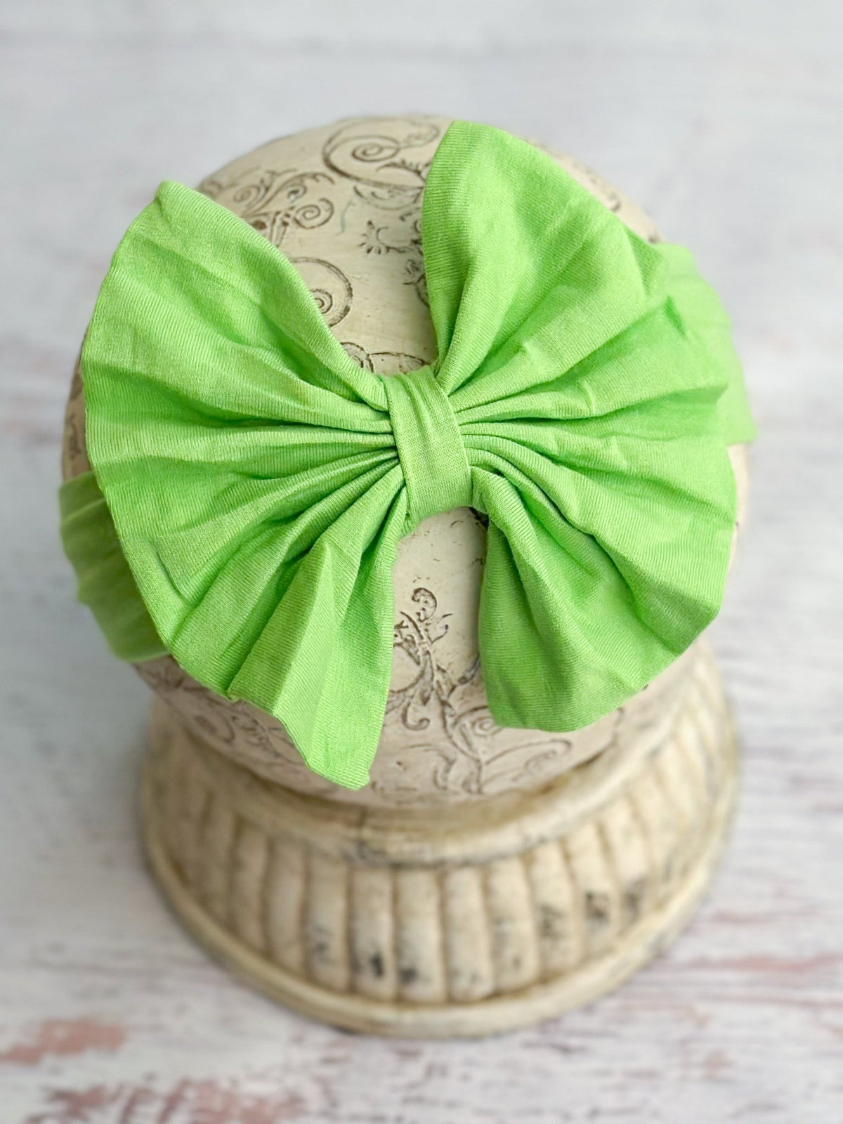Green solid fabric bow headband