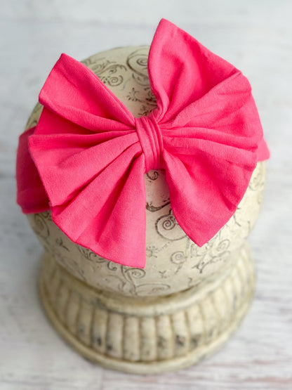 Hot pink solid fabric bow headband