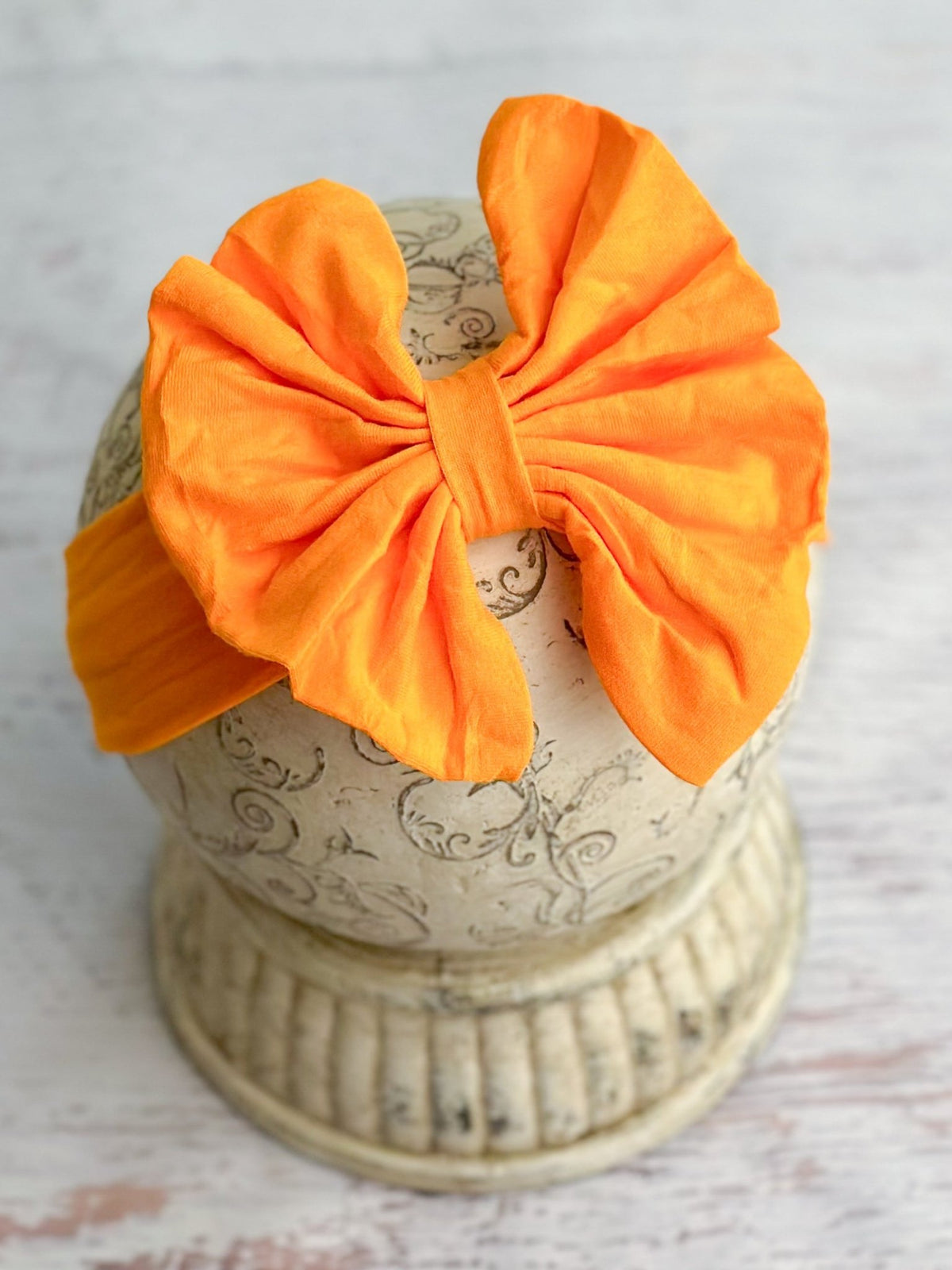 Orange solid fabric bow headband