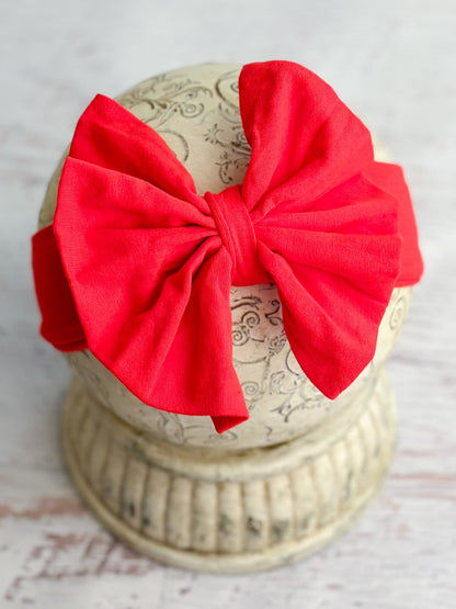Red solid fabric bow headband