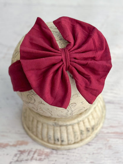 Wine solid fabric bow headband