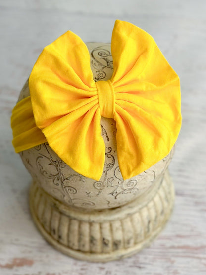 Yellow solid fabric bow headband