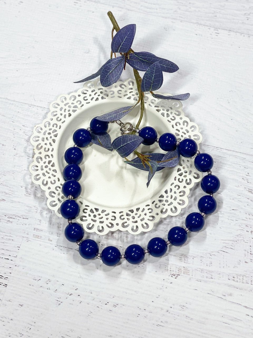 Navy chunky bead necklace