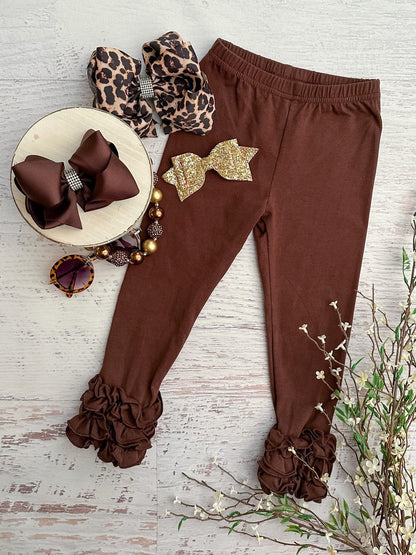 Chocolate brown ruffle icing leggings