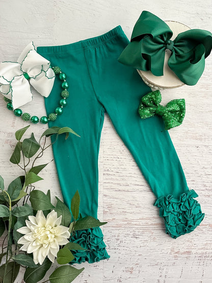 Emerald green ruffle icing leggings