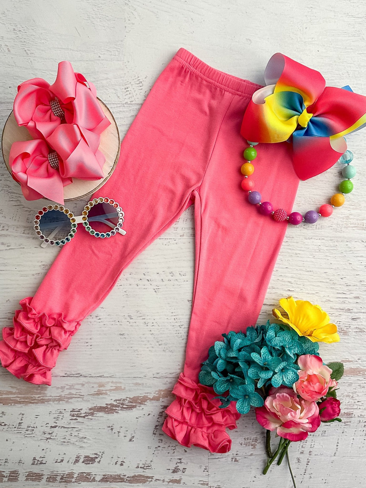 Hot pink ruffle icing leggings