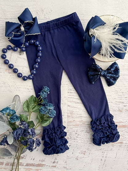 Navy ruffle icing leggings