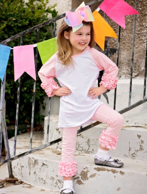 Solid ruffled leggings for girls in light pink