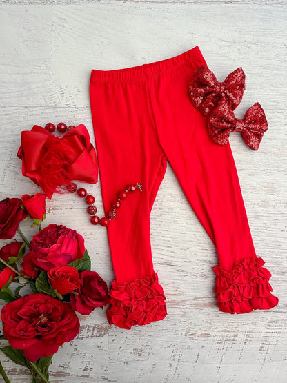 Red ruffled icing leggings