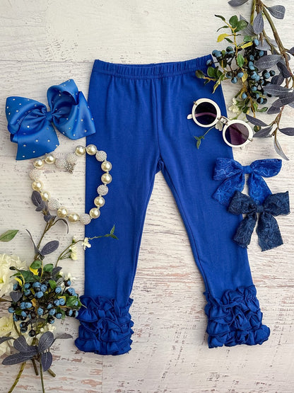 Royal blue ruffled icing leggings