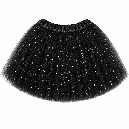 black sparkle tutu on a white background