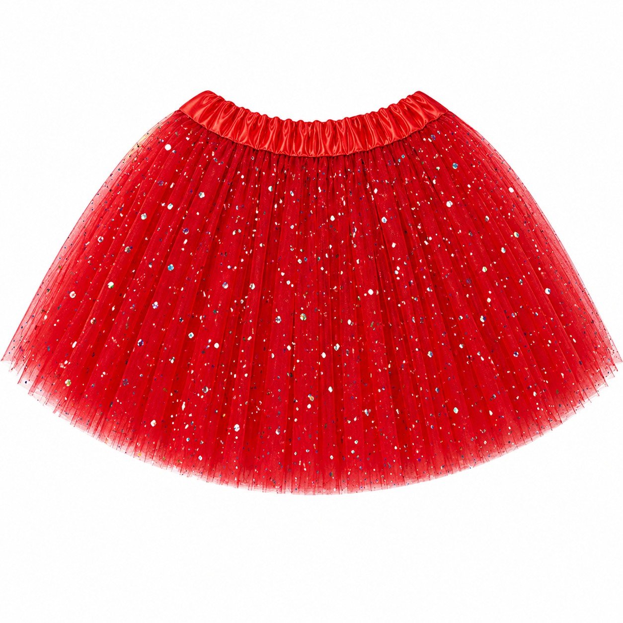 red sparkle tutu on a white background