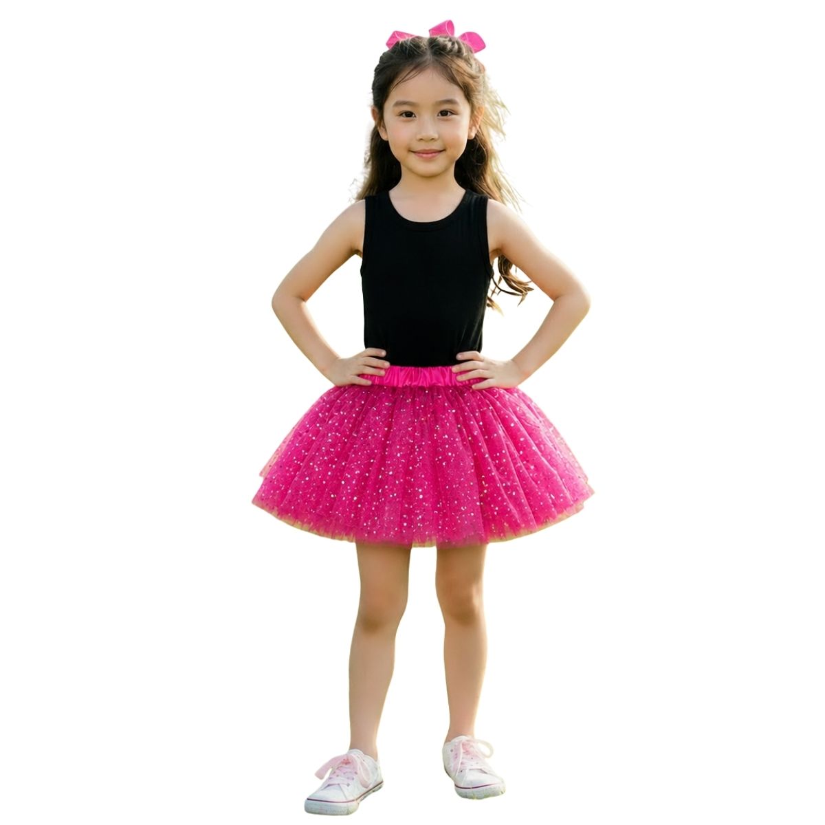 sparkle tutu on model on white background