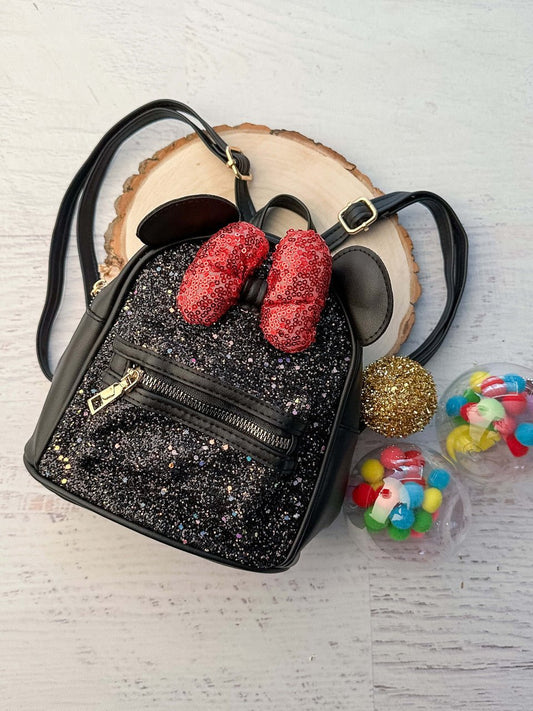 Sparkly black mini backpack with mouse ears