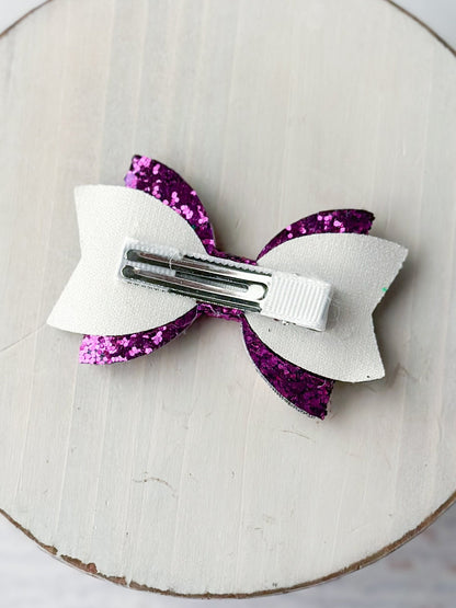 Back of sparkly mermaid clippie showing double prong alligator clip