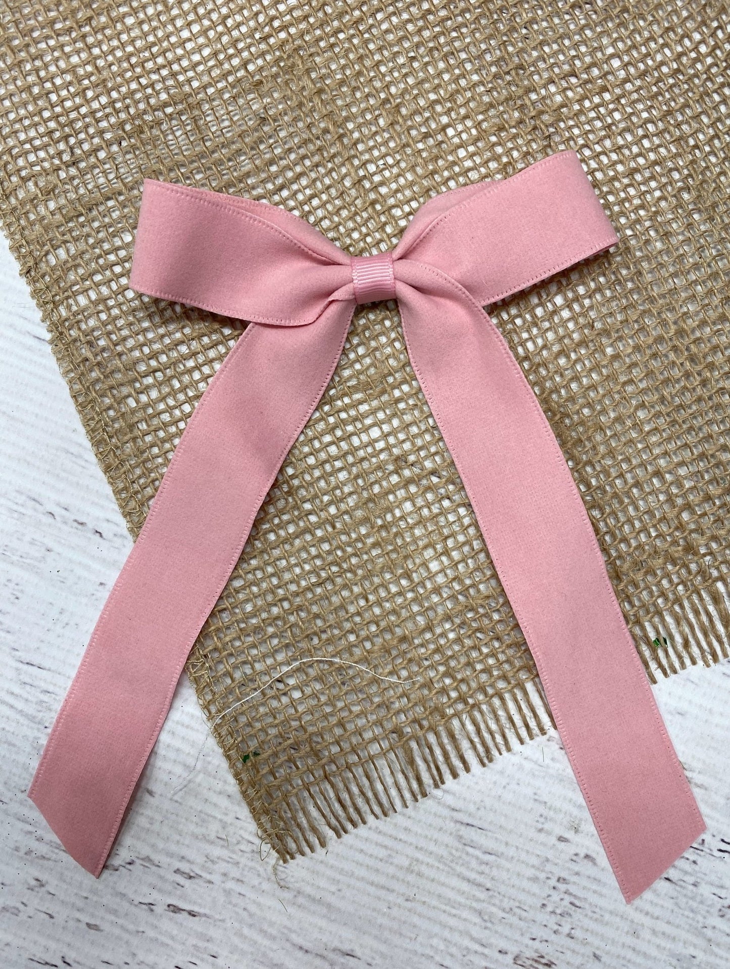 Pink Suede Ribbon Hair Bow- Thin