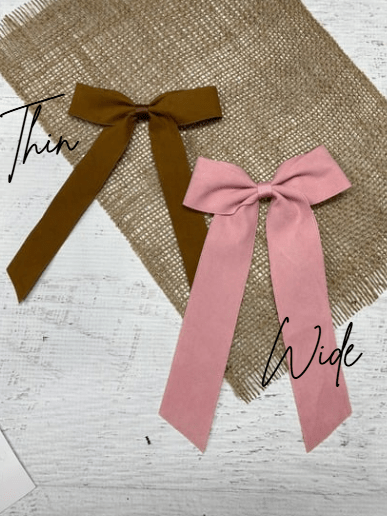 Thin and wide suede ribbon long tail hair bows side by side