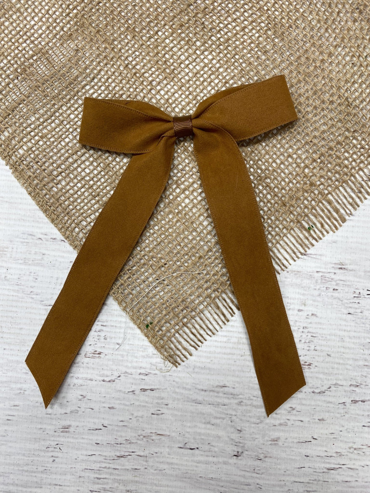 Camel thin suede ribbon long tail hair bow