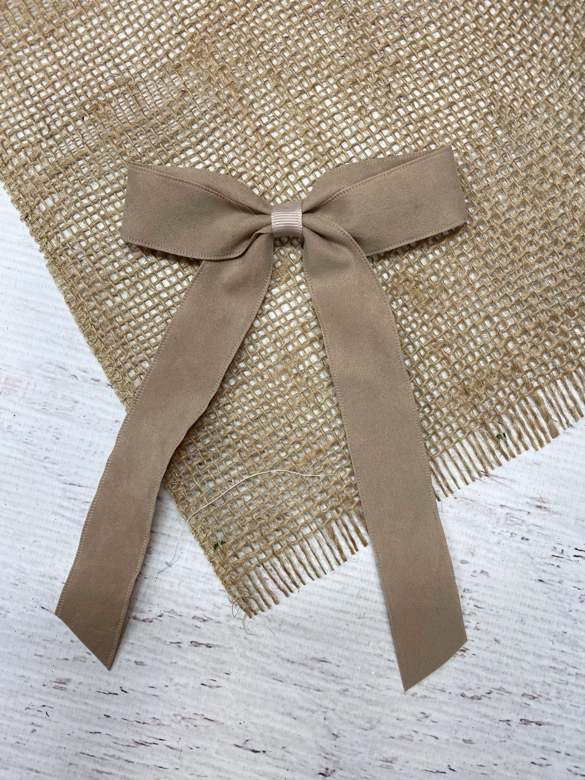 Khaki thin suede ribbon long tail hair bow