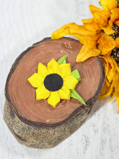Sunflower grosgrain ribbon clippie on alligator clip