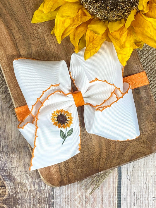 Sunflower Embroidered Moonstitch Bow Headband