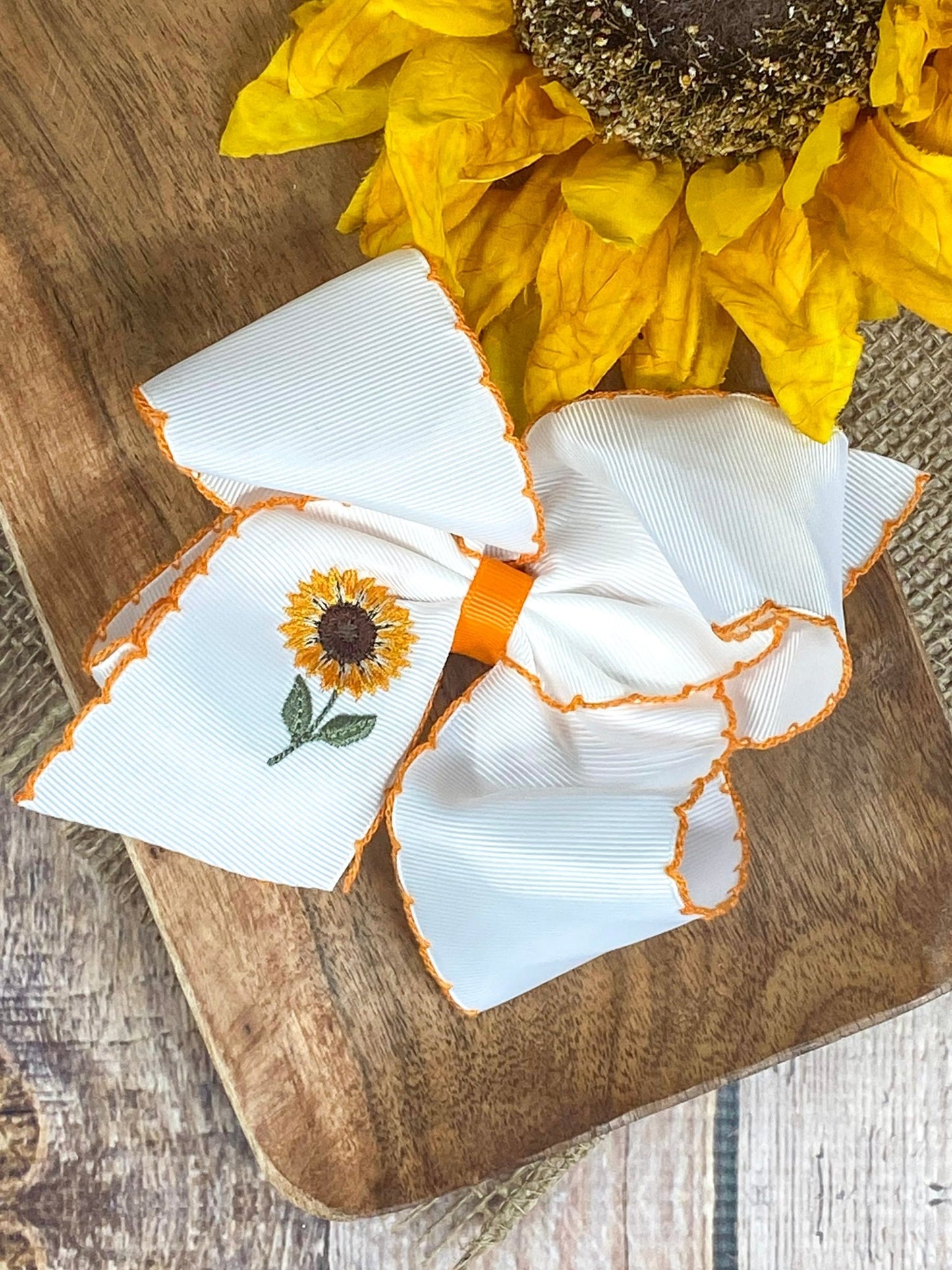 Sunflower Embroidered Moonstitch Hair Bow