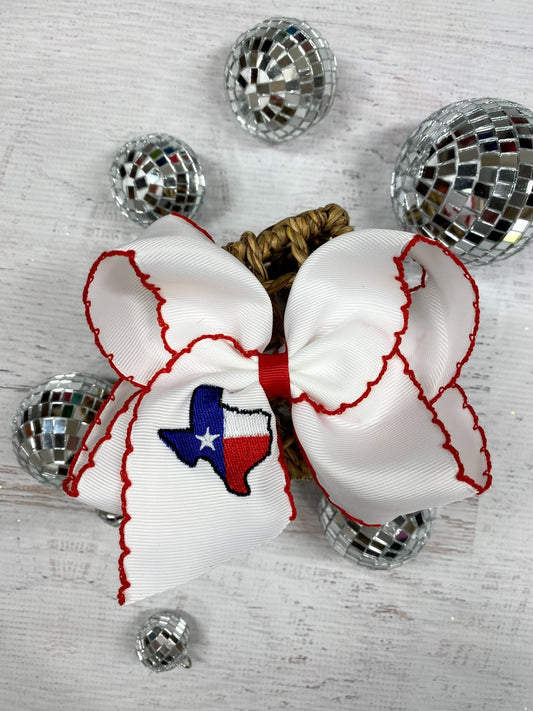 Texas flag moonstitch hair bow on alligator clip