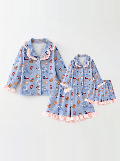 Matching Texas pajamas for mom and daughter with pink gingham ruffles