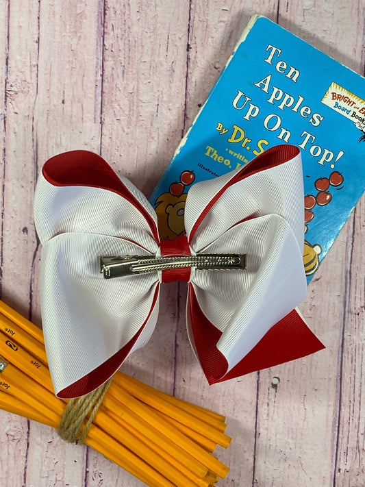 Back of the Texas Size Double Layer Apple Hair Bow - Alternative view