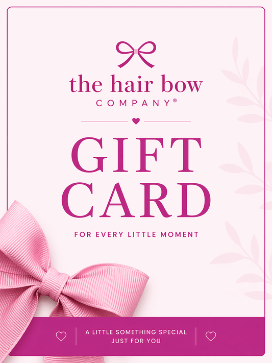 Gift card from the hair bow company with a pink bow design on a white background