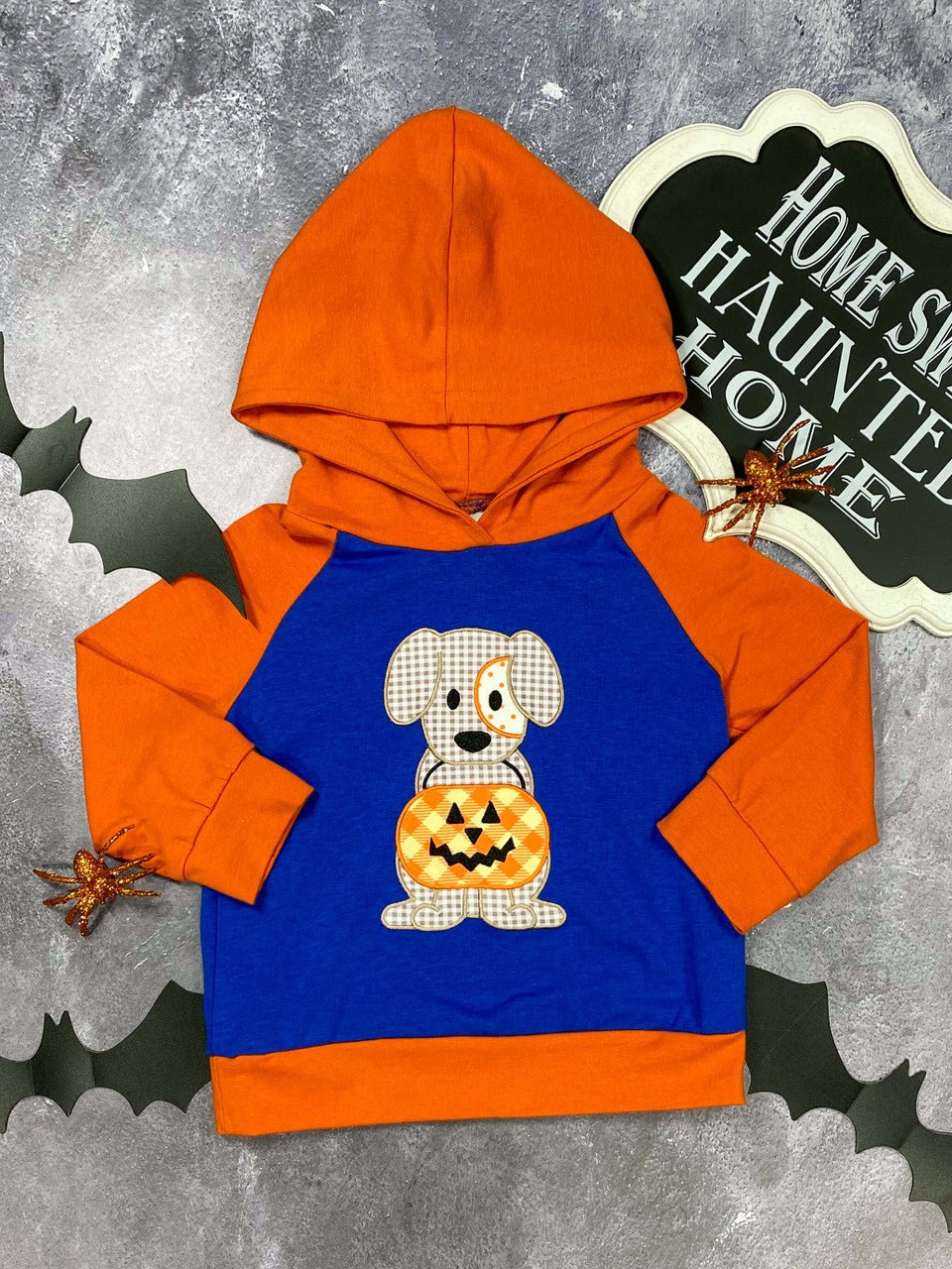 Boys trick-or-treat hoodie with a puppy graphic