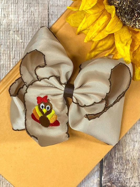 Turkey embroidered moonstitch hair bow on alligator clip